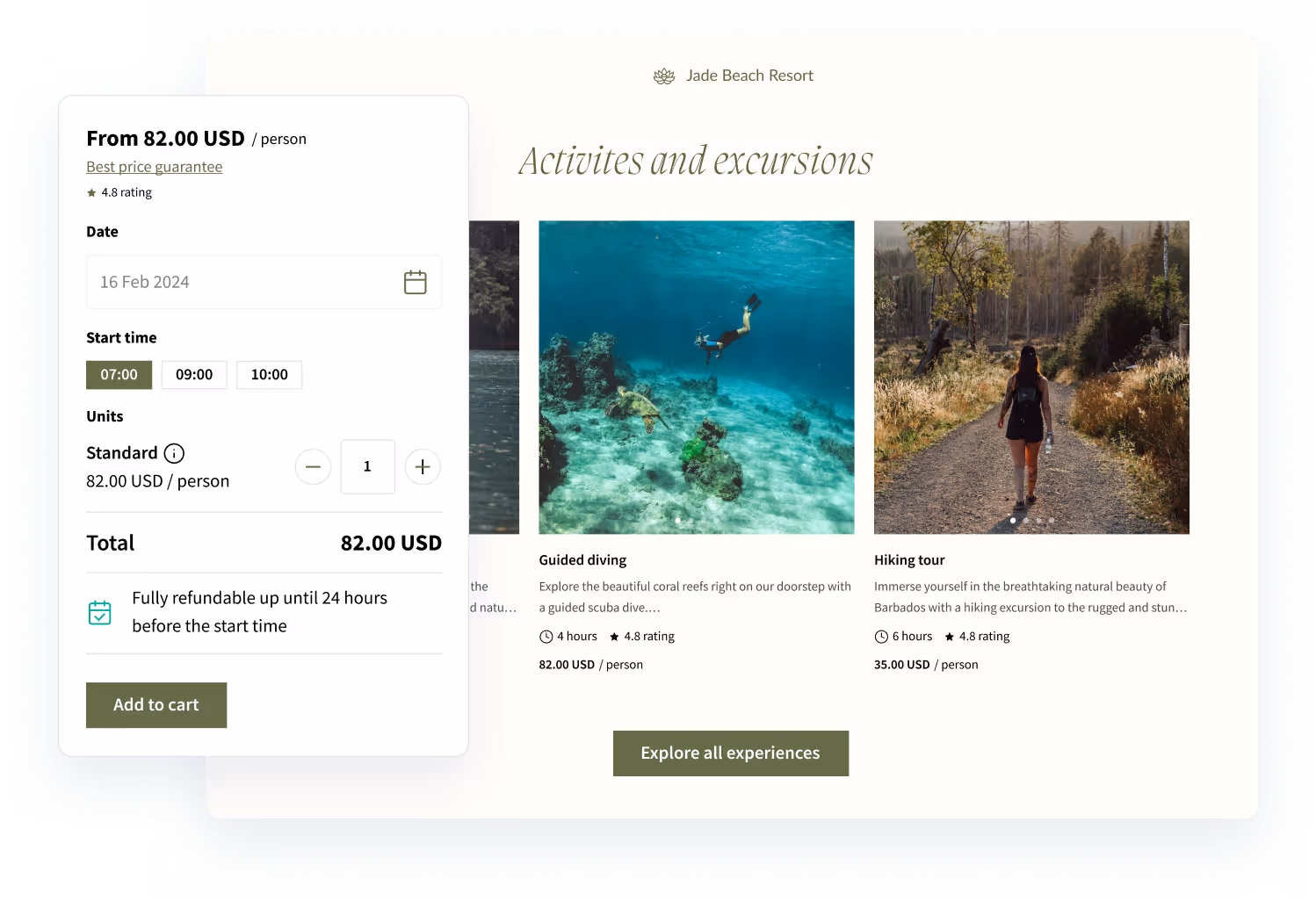 Add hotel experiences to your hotel website to increase traffic, increase engagement, and improve conversion